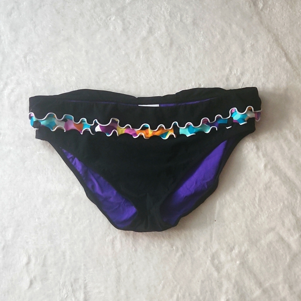 PROFILE Black Multi-Color Ruffle Bikini Bottom Sz 14